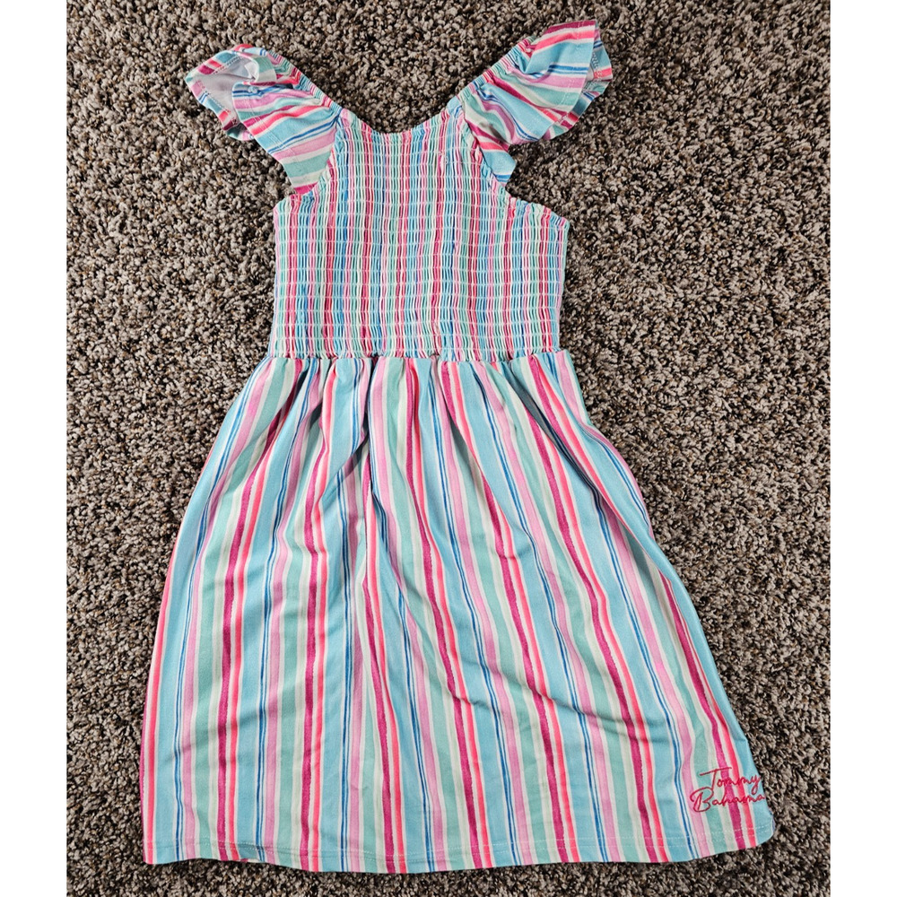 Tommy Bahama Girls Sz 6 Midi Length Smocked Dress Blue Pink Striped Sleeveless